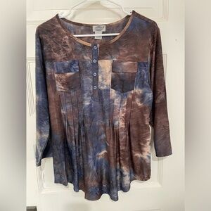 Women's Tie-Dye Top, Brown and Blue, Size Large